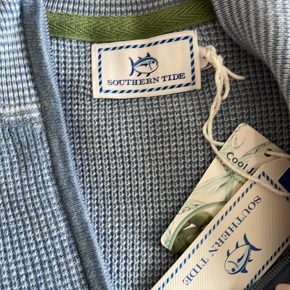 Light Blue Men’s Southern Tide Waffle Knit Quarter Zip - Picture 3 of 7